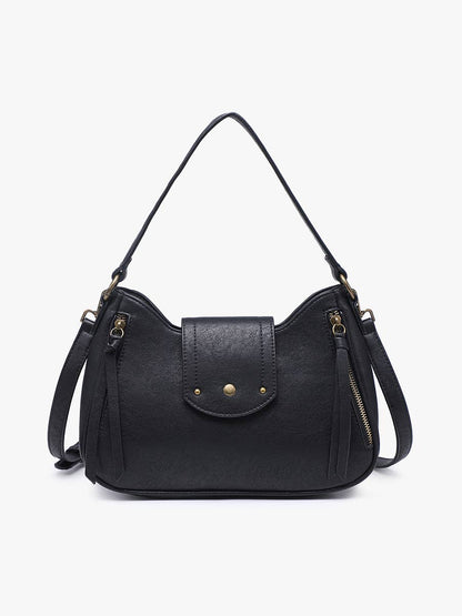 Leilani Twist-Lock Crossbody/Satchel Purse w/ Adjustable Strap: Black