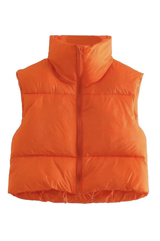 Orange Cropped Puffer Vest