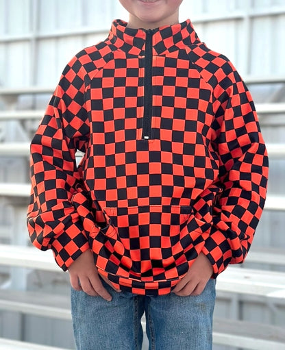 Youth Orange & Black Checkered Quarter-Zip Pullover