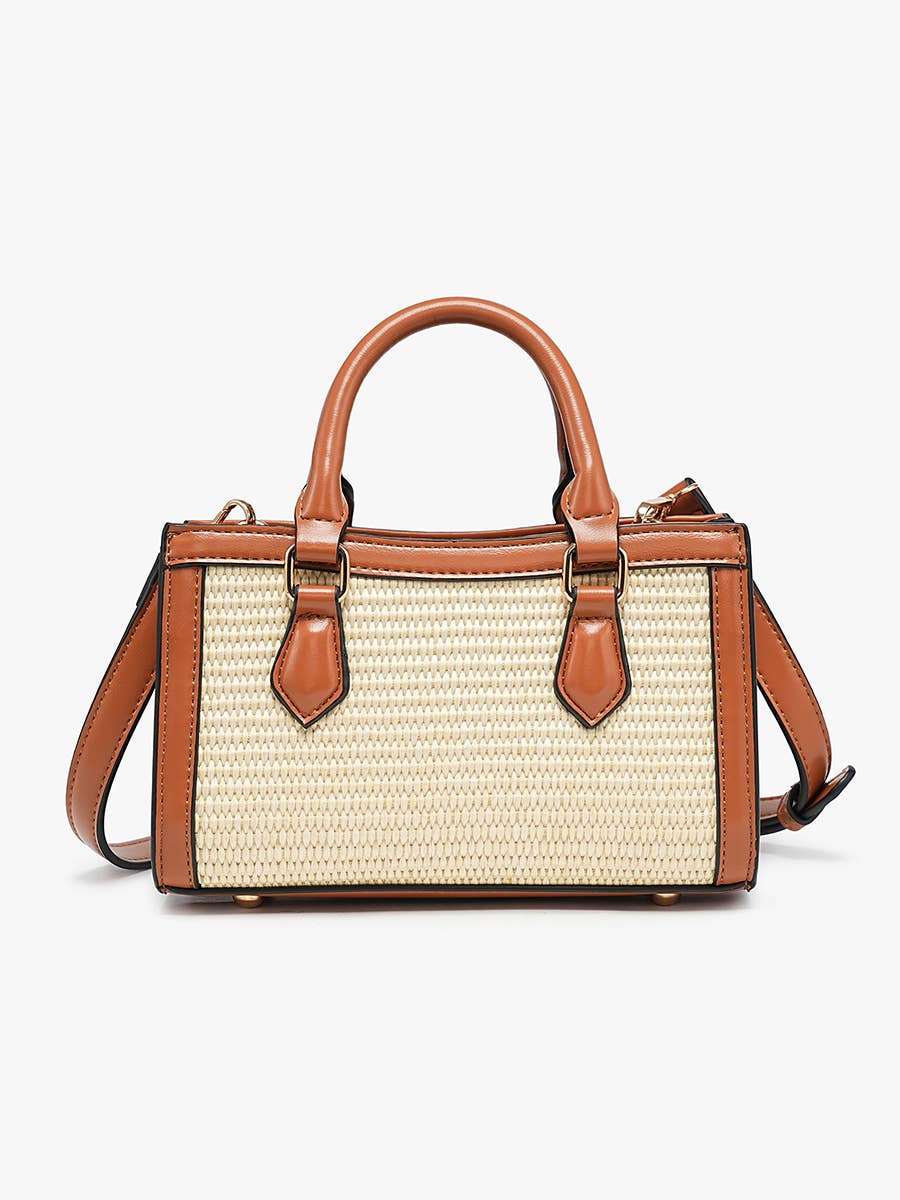 Straw Crossbody w/ Bamboo Handles & Crossbody Strap: Natural/Brown