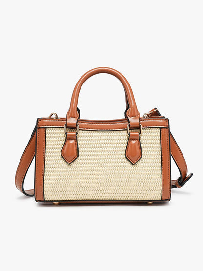 Straw Crossbody w/ Bamboo Handles & Crossbody Strap: Natural/Brown