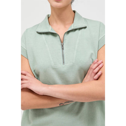 Half Zip Up Mock Neck Mini Dress: SAGE GREEN