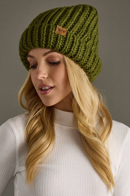 Olive Chunky Knit Beanie Hat