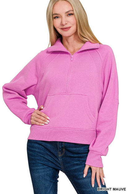 Pink Fleece Half Zip Sweatshirt