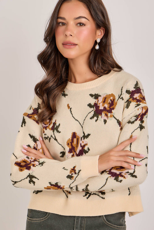 Vintage Fall Heirloom Floral Pattern Sweater