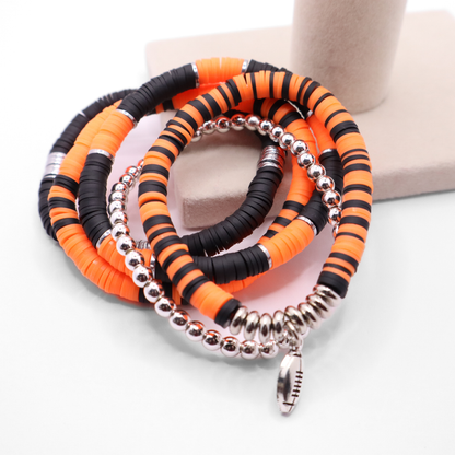 Orange & Black Football Game Day Bracelet Stack