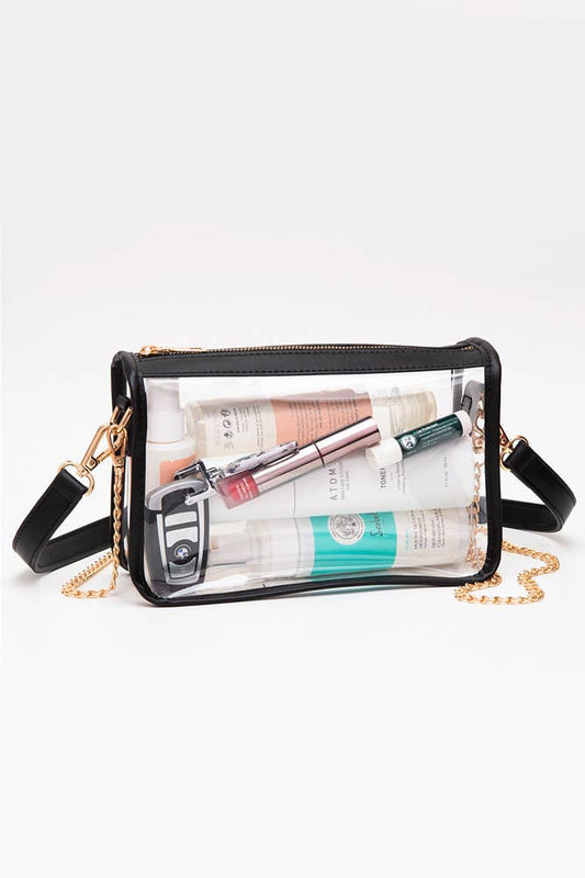 Clear Rectangle Stadium Crossbody Bag: Red