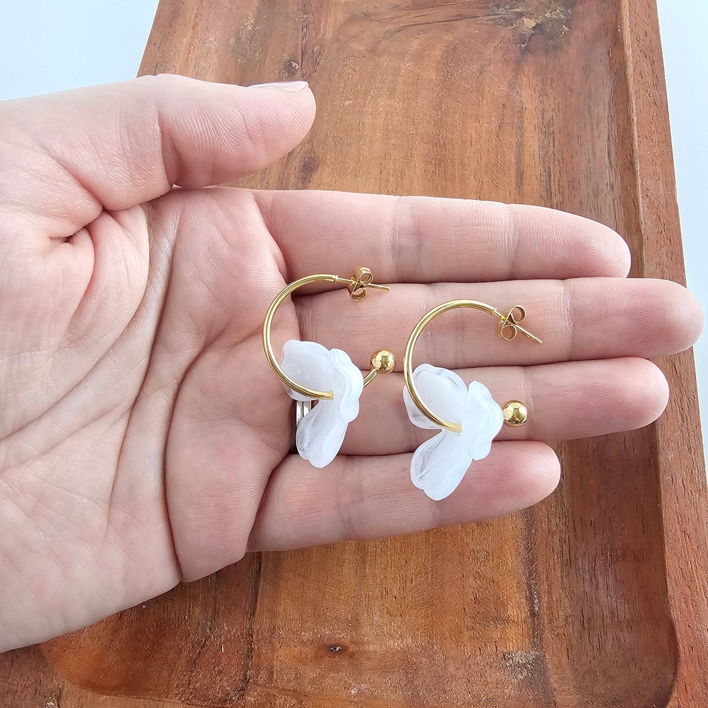 Magnolia Hoop Earrings - White