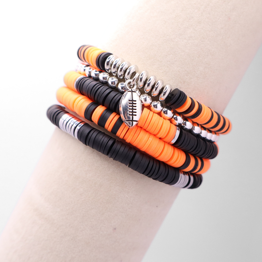 Orange & Black Football Game Day Bracelet Stack