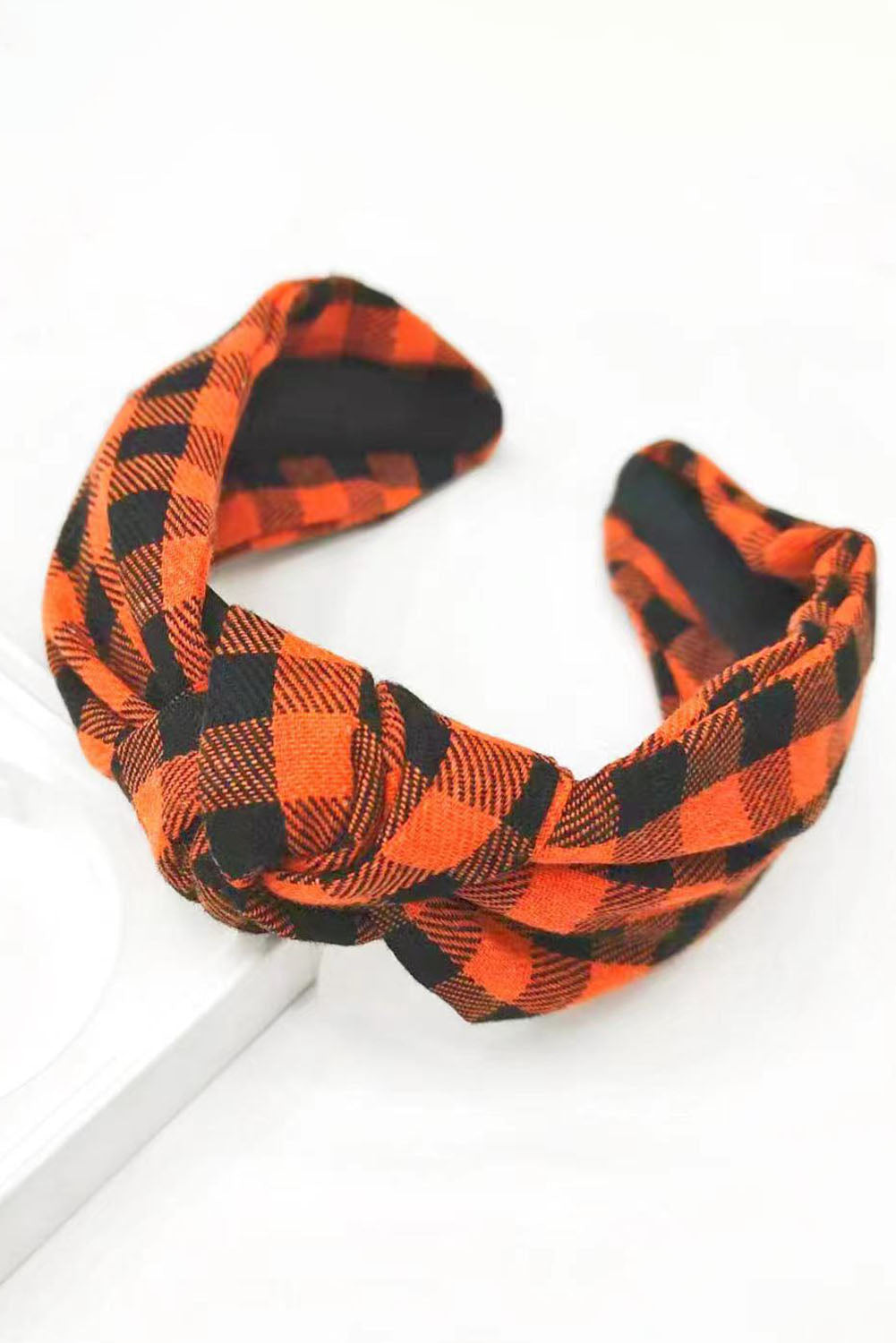 Orange & Black Plaid Knotted Headband