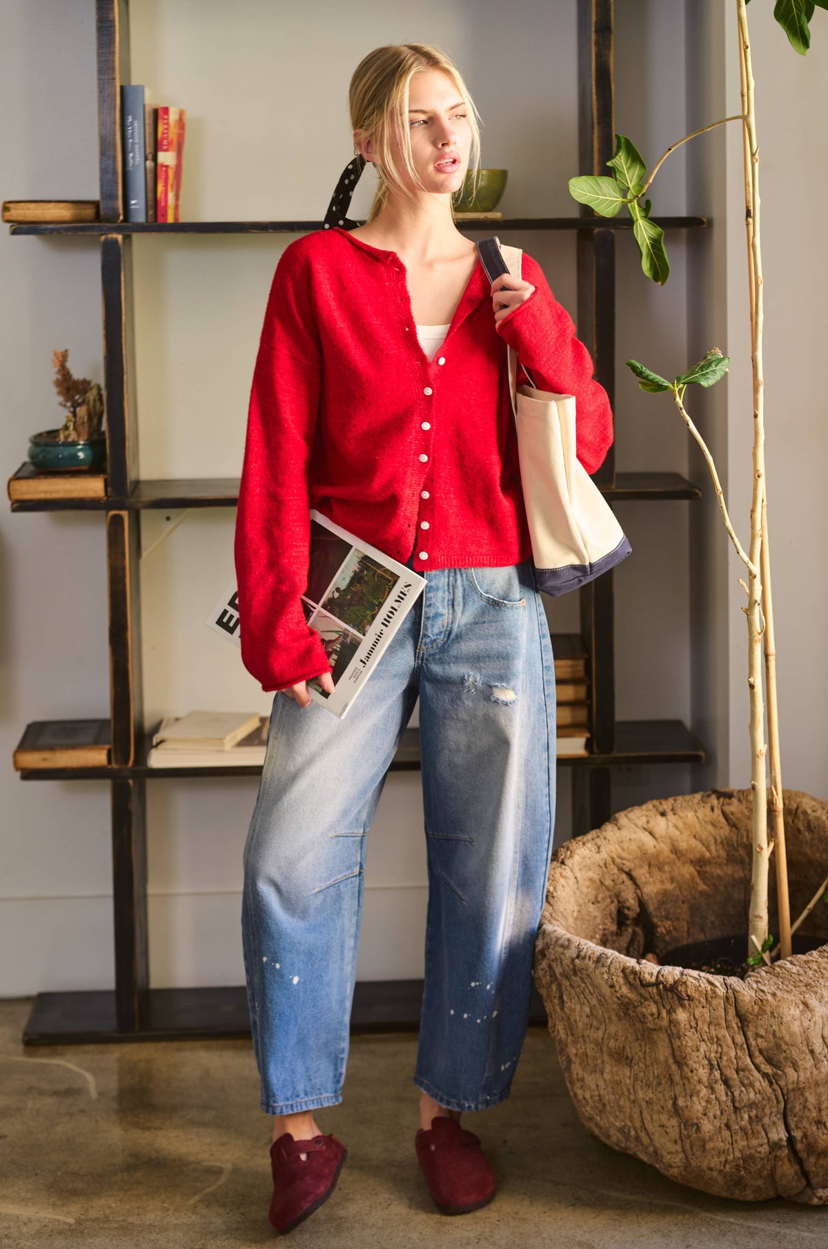 Red Essential Button Down Cardigan