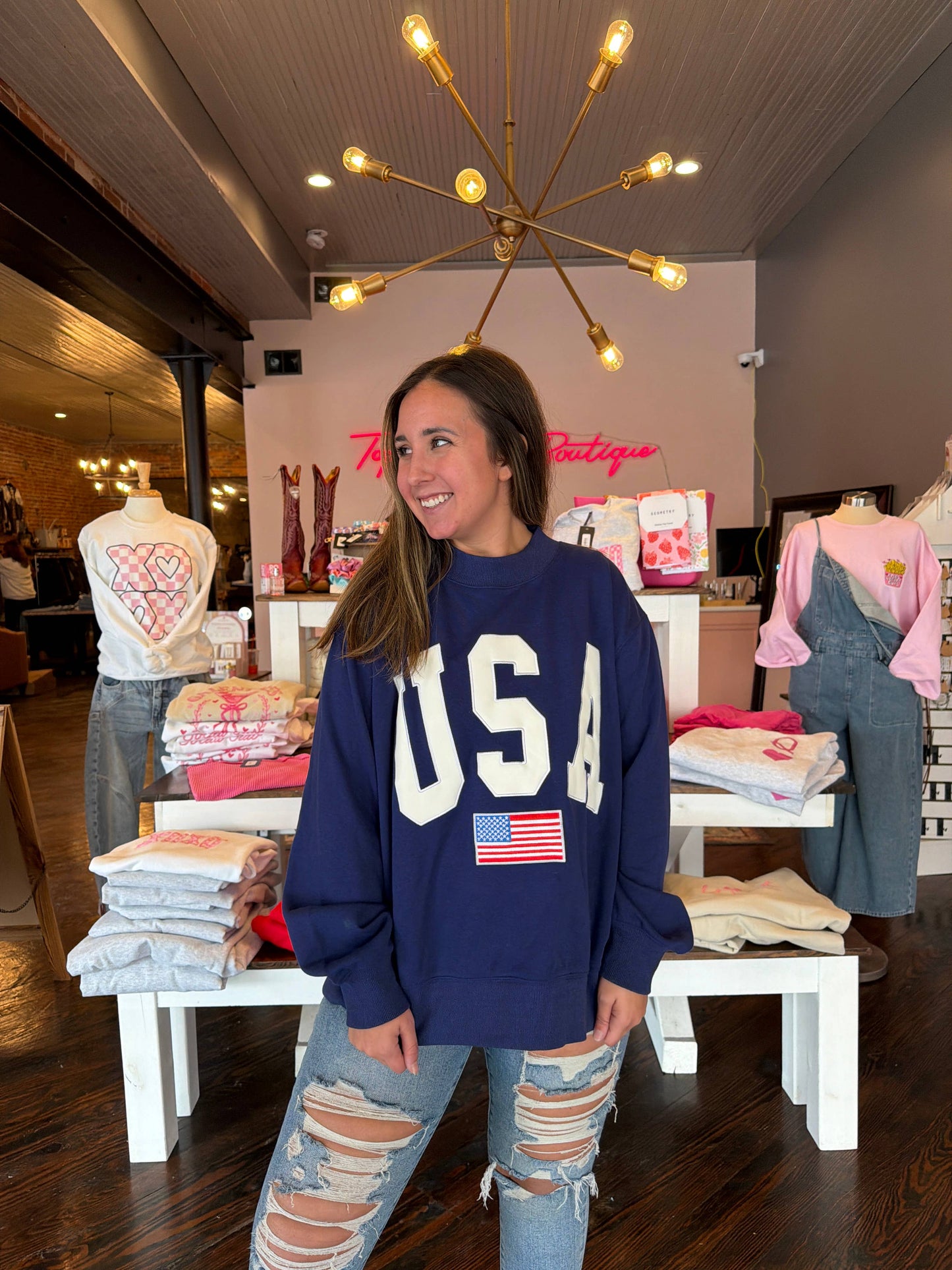 Navy USA Embroidered Mockneck Sweatshirt