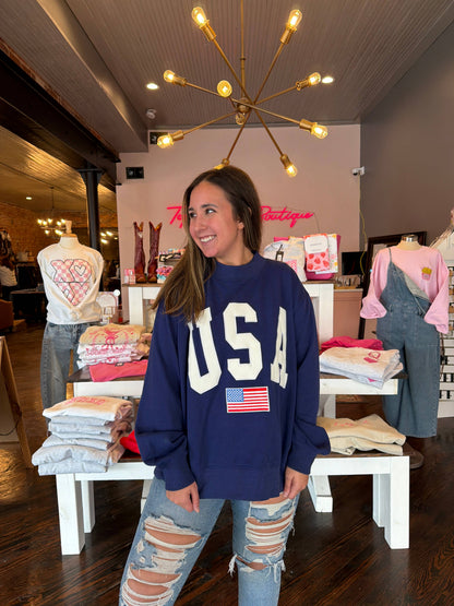 Navy USA Embroidered Mockneck Sweatshirt