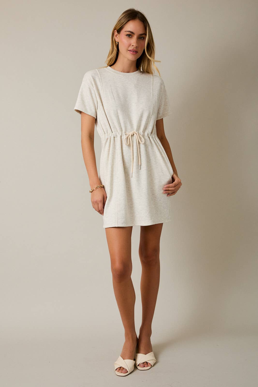 Short Sleeve Tie Waist Dress