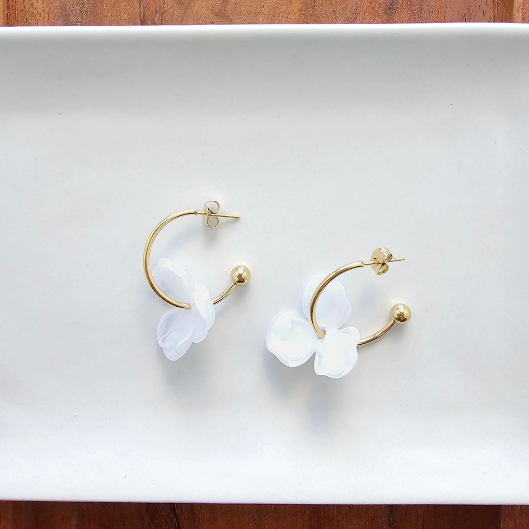 Magnolia Hoop Earrings - White
