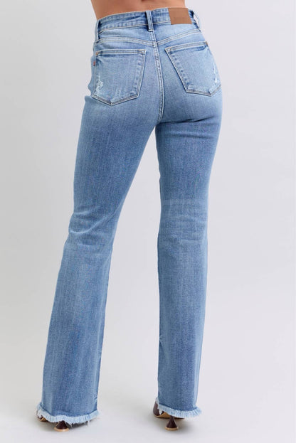 Judy Blue High Waisted Bootcut with Fray Hem Jeans