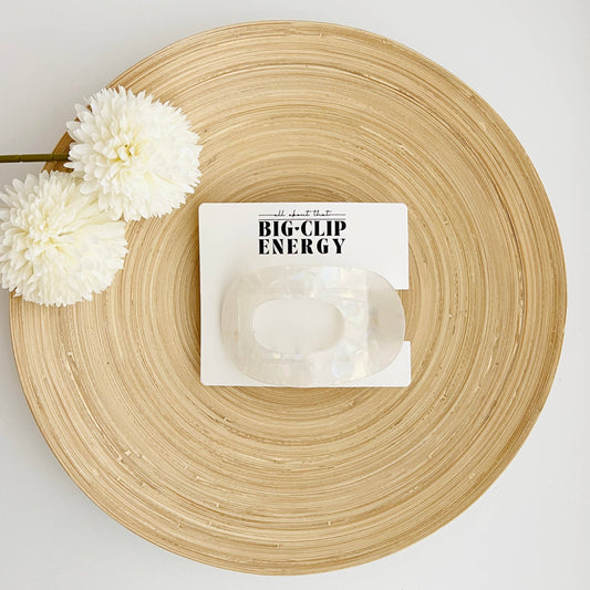 Large Flat Claw Clip: Iridescent White