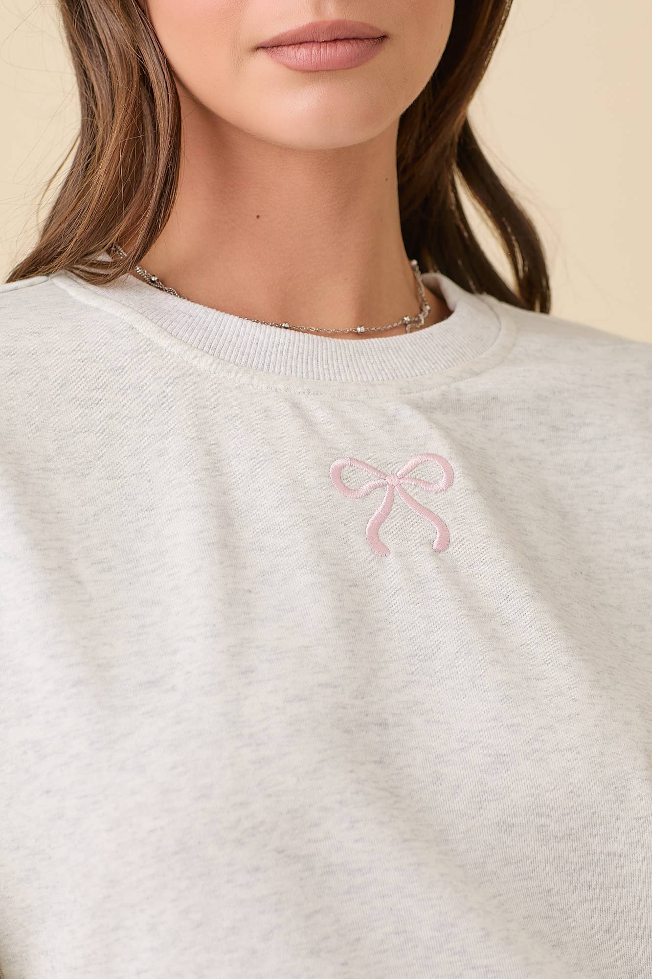 Bow Embroidered Grey Sweatshirt