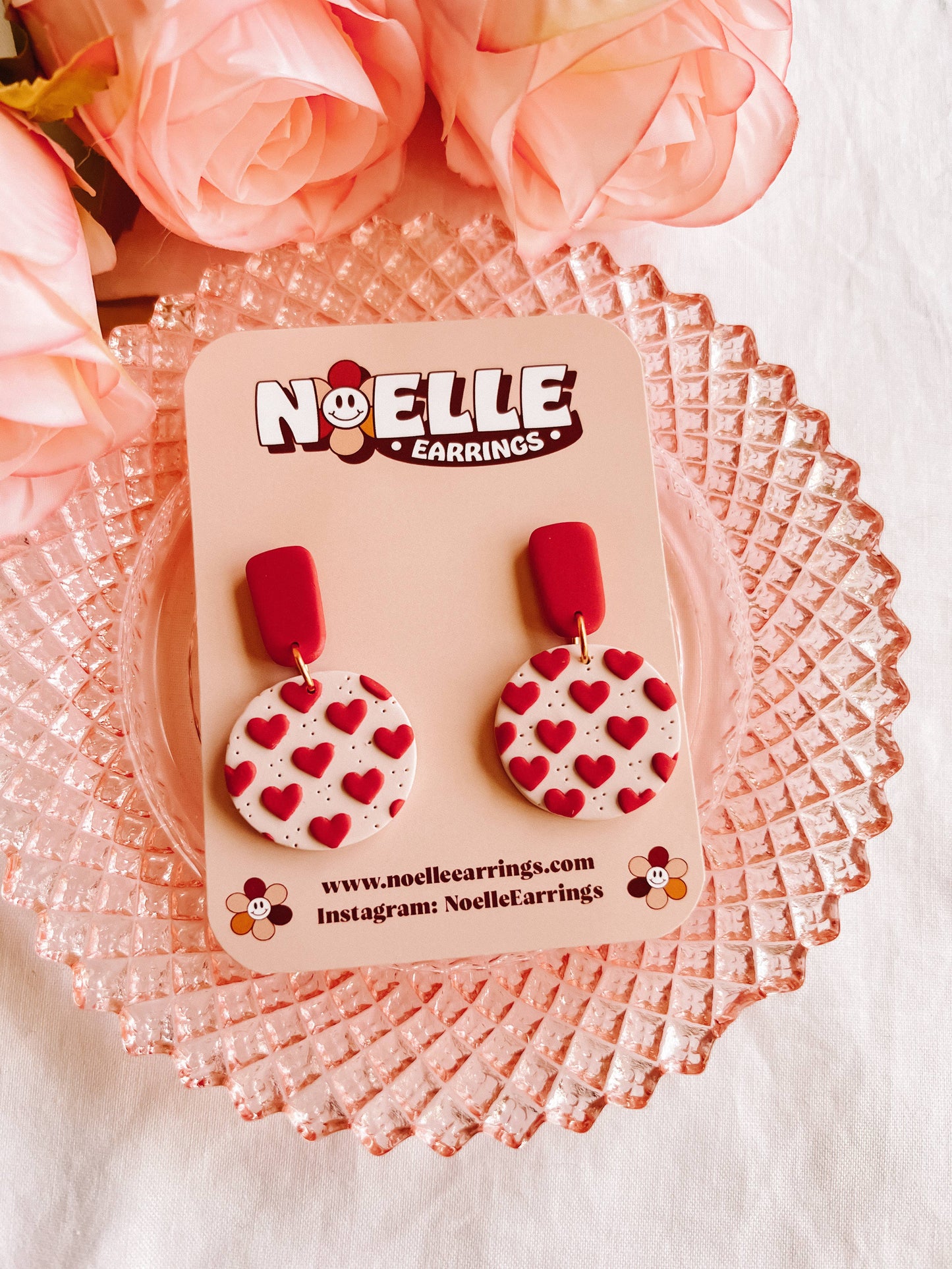 Heart Patterned Earrings | Valentines Polymer Clay Earrings