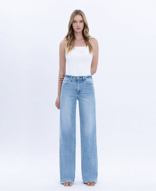 Flying Monkey High Rise Full Length Light Wash Wide Jeans - Tall