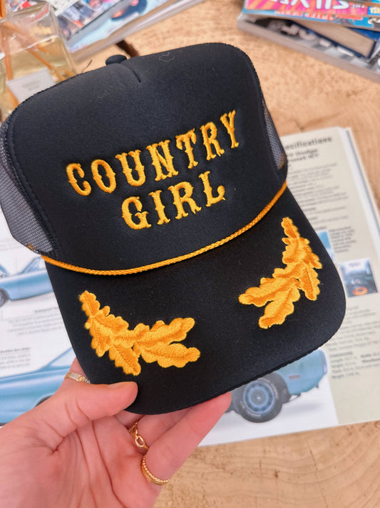 Country Girl Gold Leaf Embroidered Hat