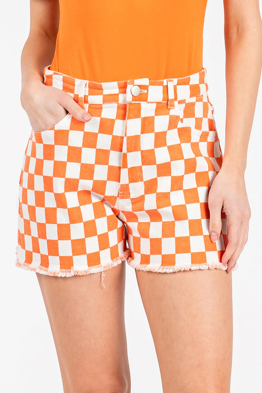 Orange Game Day Checkered Shorts