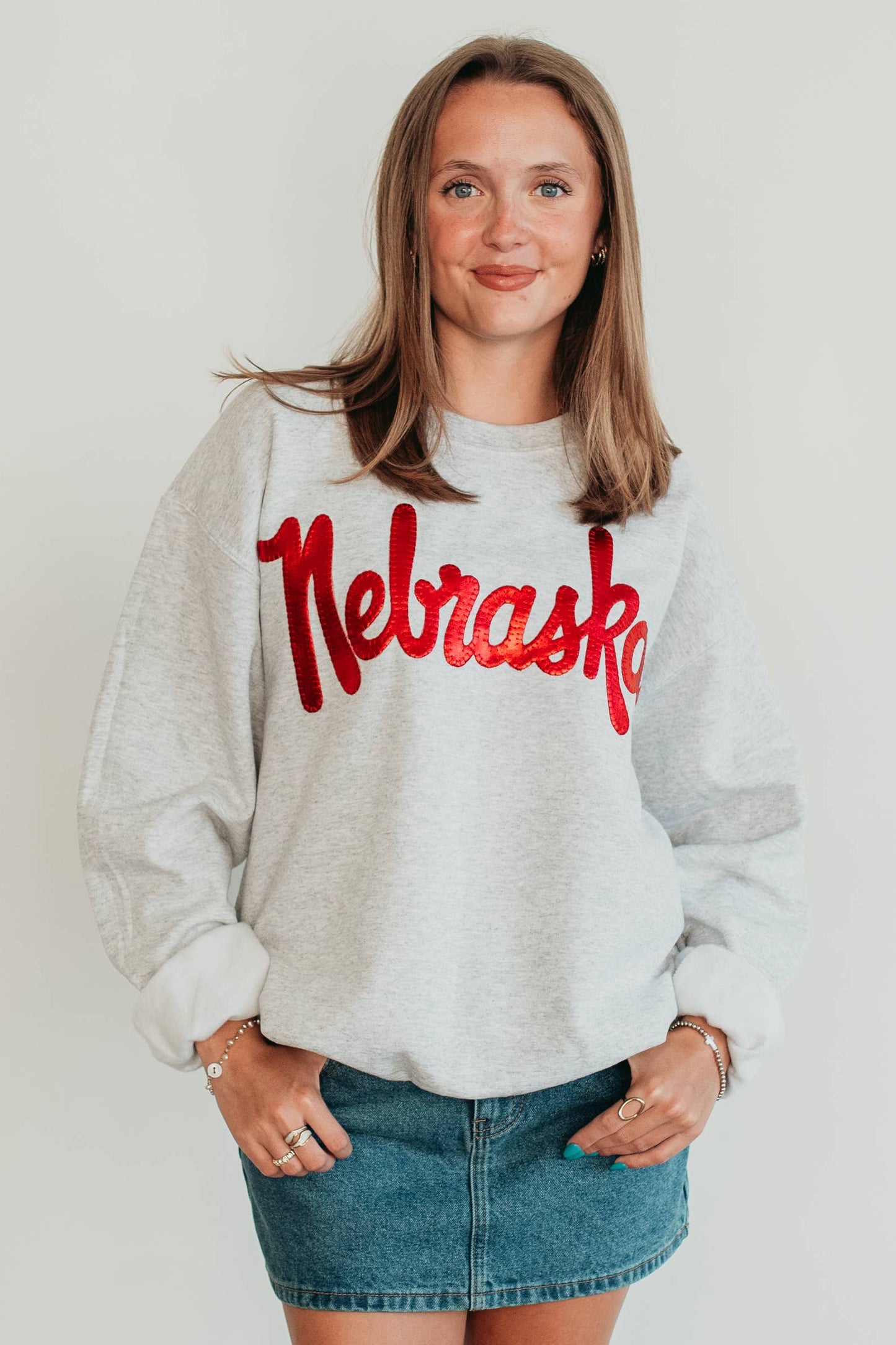 Nebraska Metallic Applique Sweatshirt