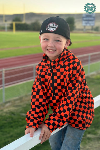 Youth Orange & Black Checkered Quarter-Zip Pullover