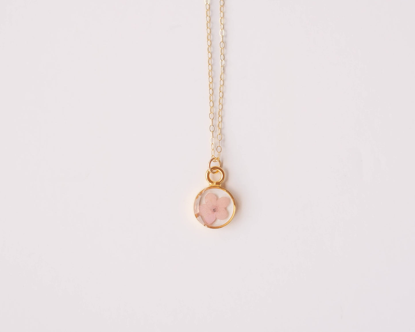 Round Forget Me Not Necklace: Pink