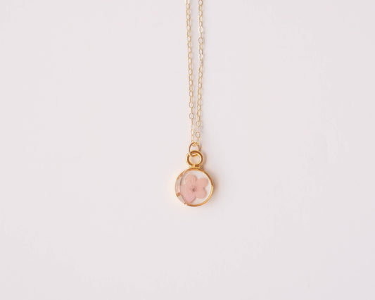Round Forget Me Not Necklace: Pink