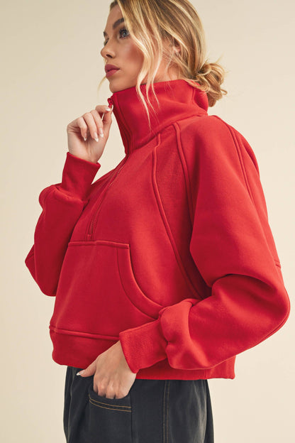 Red Funnel Neck Half Zip