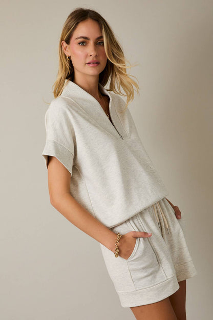 Short Sleeve Zip Up V-Neck