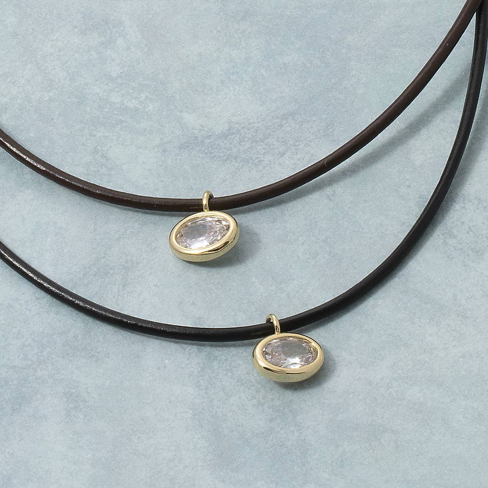 Oval Bezel Cz Cord Pendant Necklace