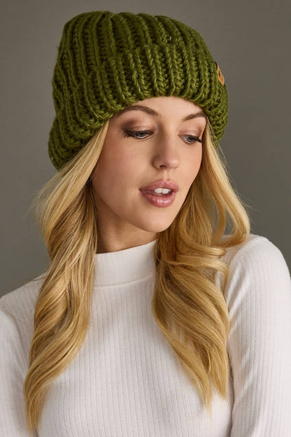 Olive Chunky Knit Beanie Hat