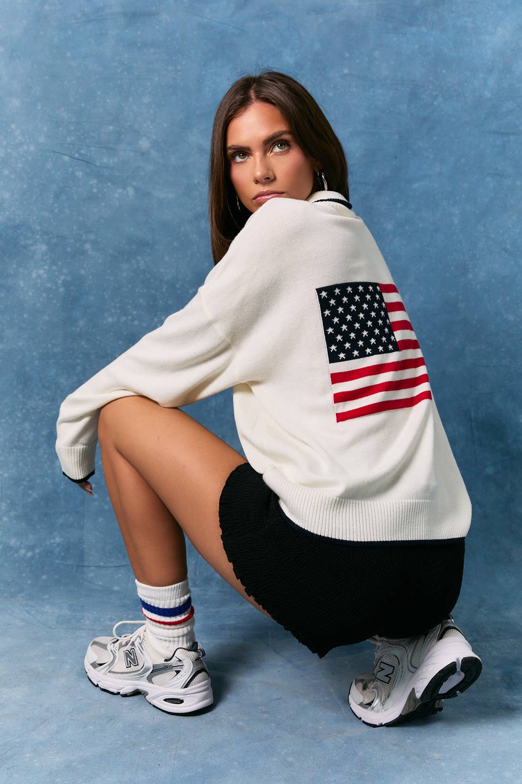USA Flag Knit Quarter Zip Sweater