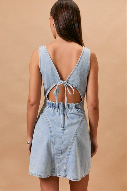 Boat Neck Sleeveless Flare Denim Dress