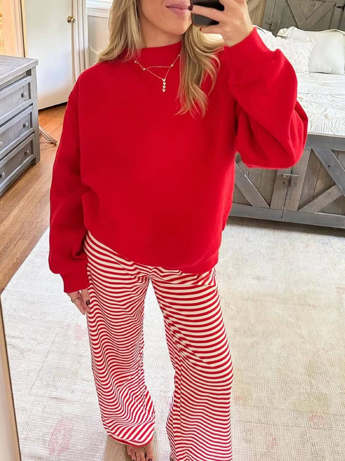 Red Mock Neck Pullover Sweatshirt