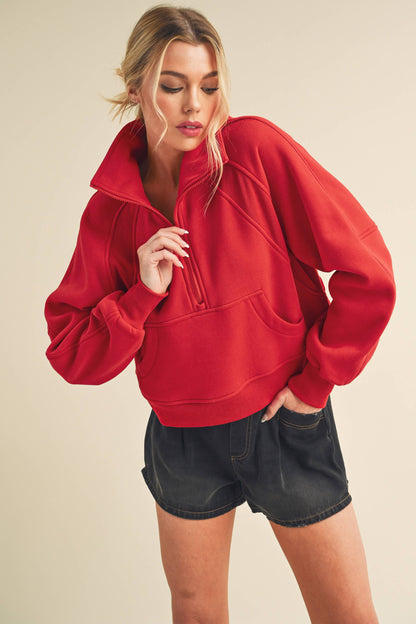 Red Funnel Neck Half Zip