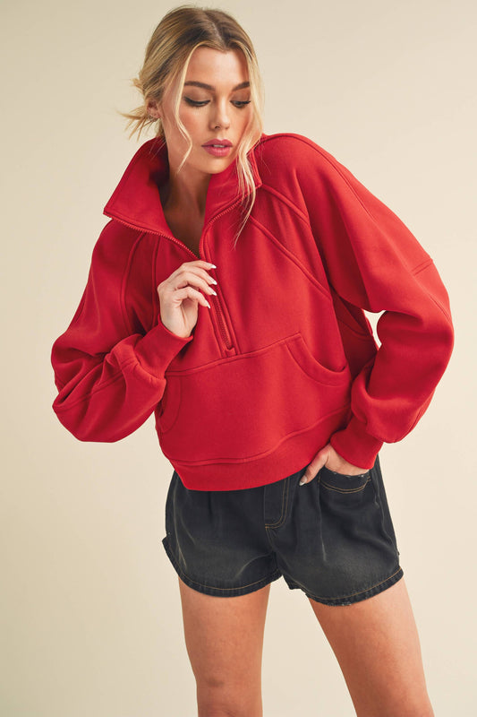 Red Funnel Neck Half Zip