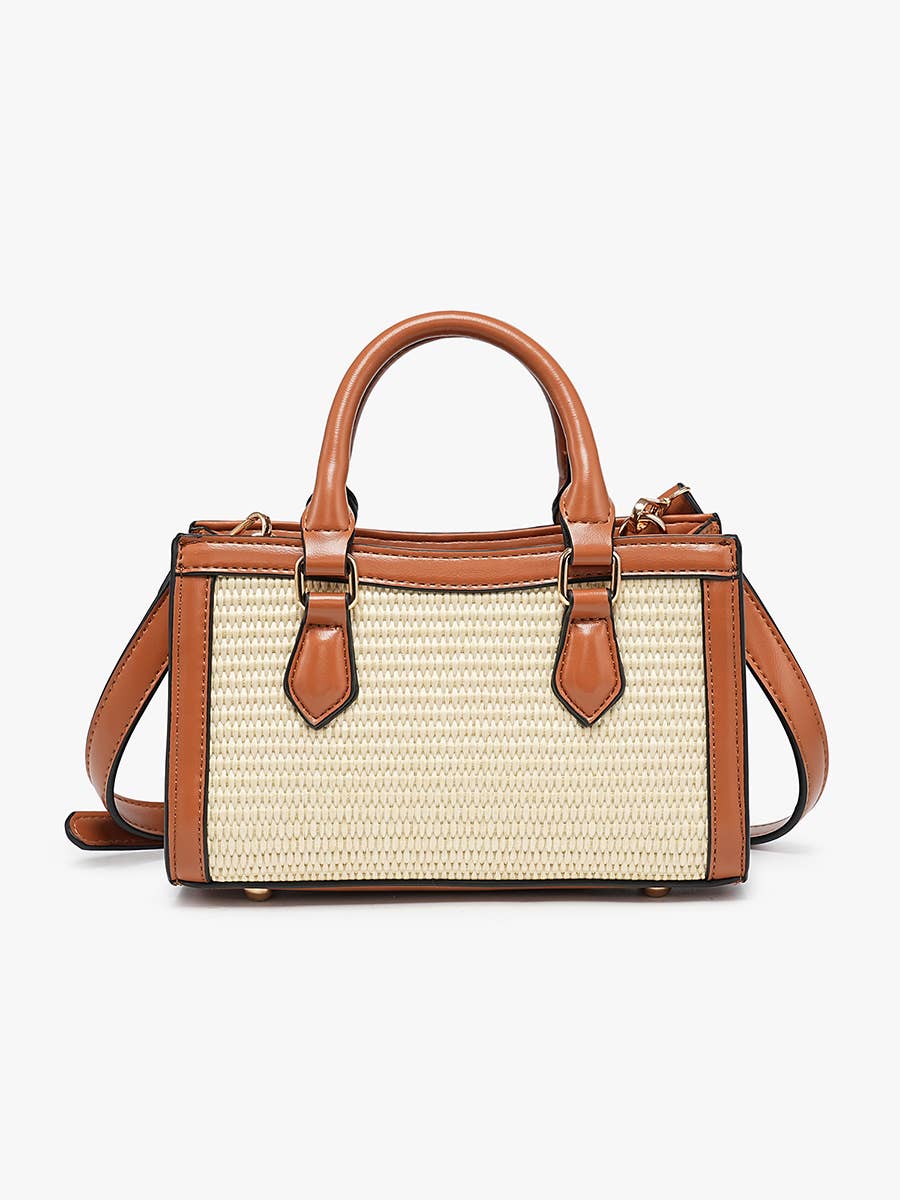 Straw Crossbody w/ Bamboo Handles & Crossbody Strap: Natural/Brown