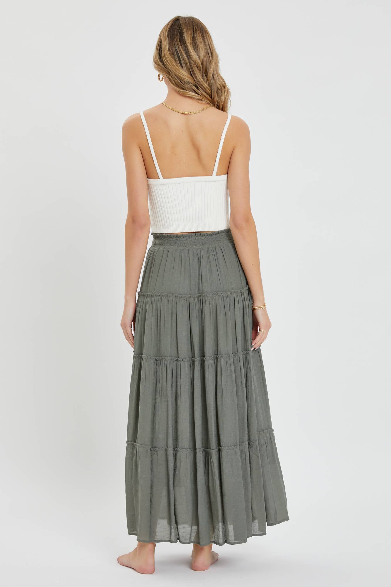 Olive Tiered Maxi Skirt