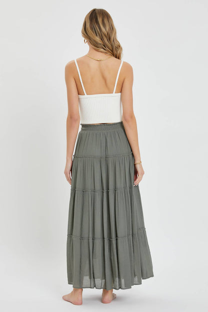Olive Tiered Maxi Skirt
