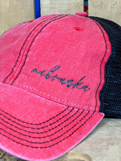Nebraska Script Hat Embroidered with Metallic Thread