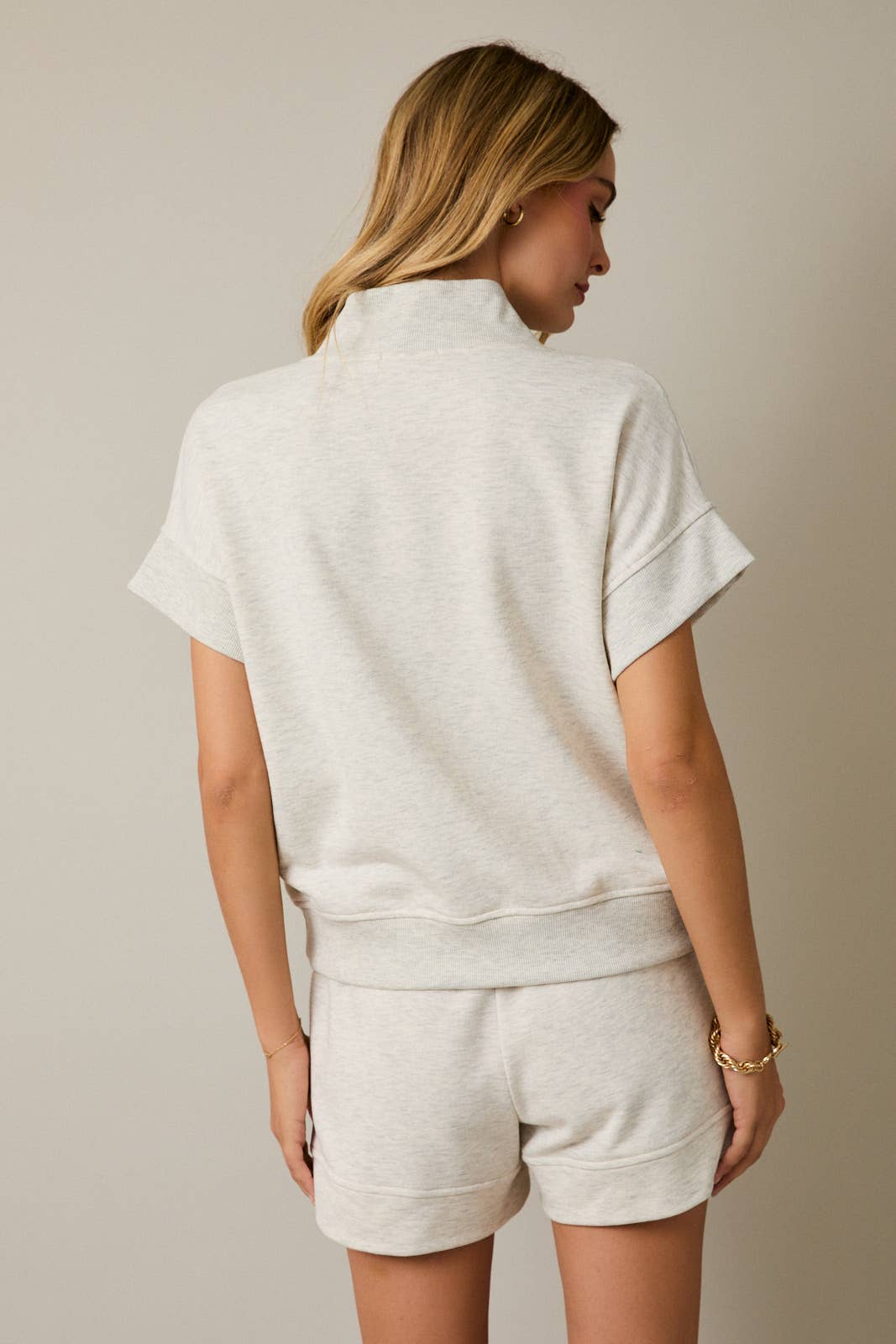 Short Sleeve Zip Up V-Neck