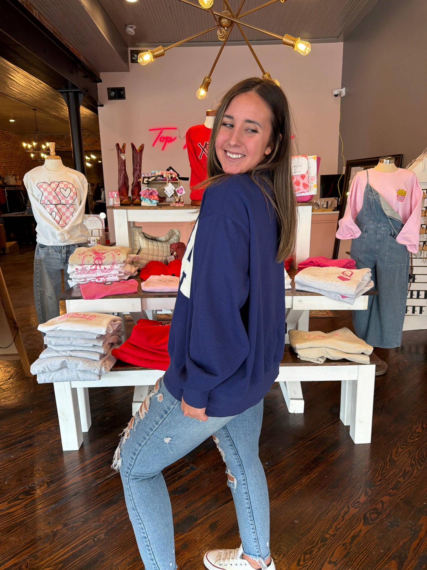 Navy USA Embroidered Mockneck Sweatshirt