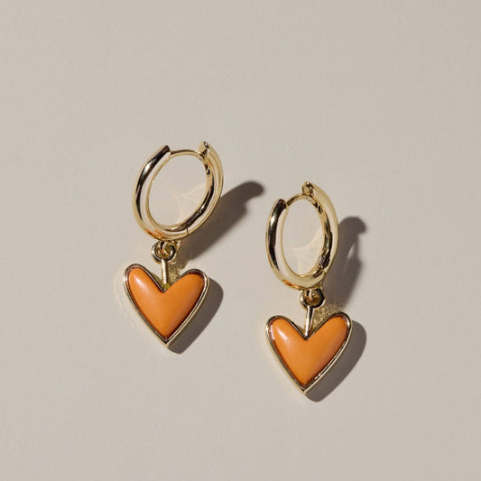 Orange Stone Heart Huggies Earrings