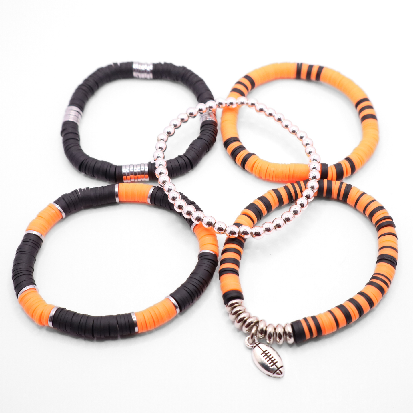 Orange & Black Football Game Day Bracelet Stack
