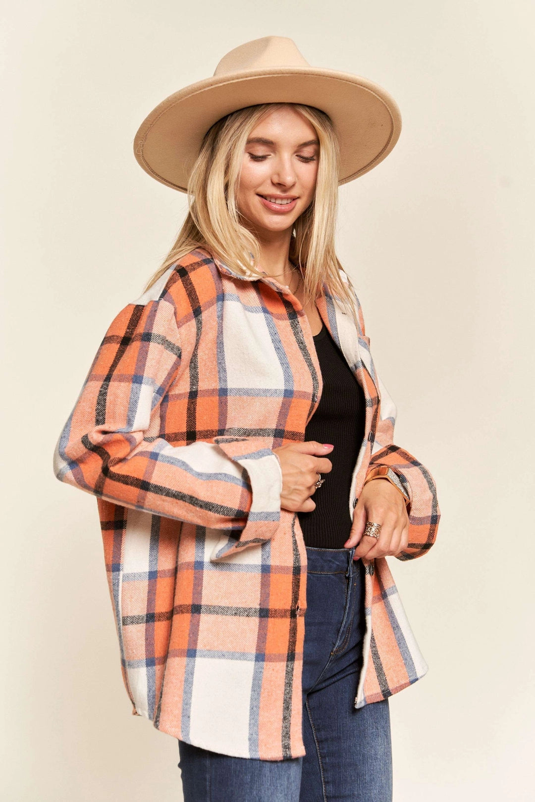 Orange & Black Plaid Flannel Shacket