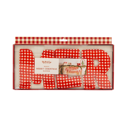 Merry Christmas Gingham Puffy Canvas Banner Set