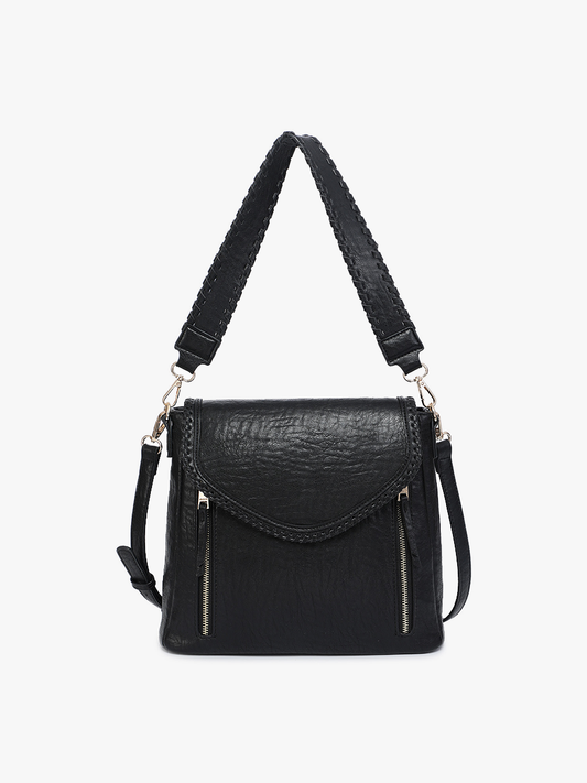Double Zip Whipstitch Trim Crossbody: Black